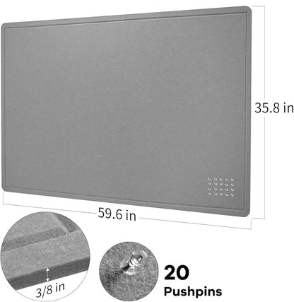 Large Bulletin Board - 60 x 36 Inches, Decorative Felt Pin Board for Wall - 5' x 3' Foldable Photo Display Board with Self-Adhesive Tape, Includes 20 Push Pins - Gray