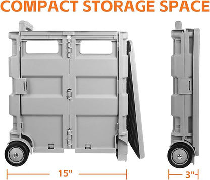 MaxWorks 50876 Collapsible Gray Rolling Folding Dolly Grocery Cart - Multi-Functional Teacher Dolly with Extra Storage, Durable Wheels, and Easy-to-Fold Design for Classroom, Office, Shopping