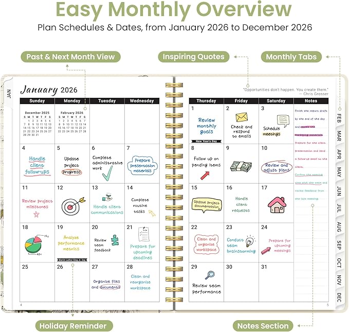 2026 Planner, Weekly and Monthly Planner for Women, January 2026 to December 2026, Pretty Hardcover 2026 Calendar Planner Book with Tabs, Inner Pocket, Spiral Bound, Perfect Office Home School Supplies - 6.3" x 8.5", Butterfly Sonata