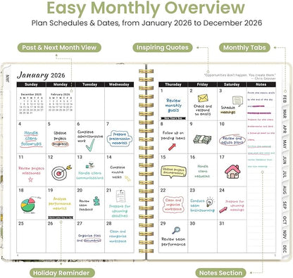 2026 Planner, Weekly and Monthly Planner for Women, January 2026 to December 2026, Pretty Hardcover 2026 Calendar Planner Book with Tabs, Inner Pocket, Spiral Bound, Perfect Office Home School Supplies - 6.3" x 8.5", Butterfly Sonata