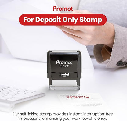 Promot for Deposit Only Self Inking Rubber Stamp - Refillable Office Stamps - Business, Bookkeeping, Ordering, Accounting, Work, Bank, Deposit Stamper - Red Ink