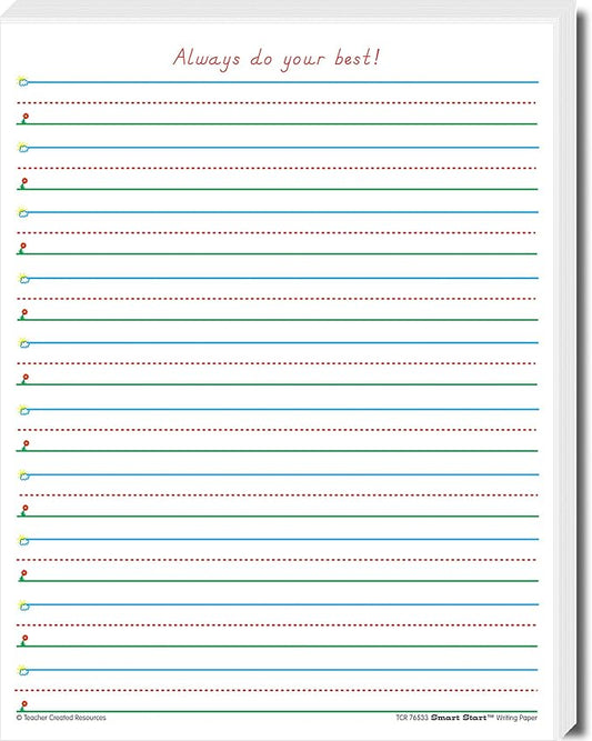 Teacher Created Resources Smart Start 1-2 Writing Paper: 360 Sheets, White, 8-1/2 x 11 in (76533)