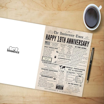 Funny 19 Years Anniversary Card for Her Him, Sweet 19th Wedding Anniversary Card for Husband Wife Couple, Large 19th Anniversary Cards for Parents