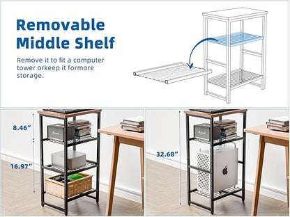 Printer Stand Holder 4 Tier - Heavy Duty Metal Shelving Unit for Printer Shelf Office Organizer, Industrial Printer Side Table with Wood Desk for Scanner Fax Machine, Bronze