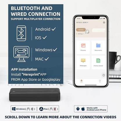 HPRT Wireless Portable Printer - Bluetooth Thermal Printer for Travel, Mobile Office, School, Home Compatible with iOS Android