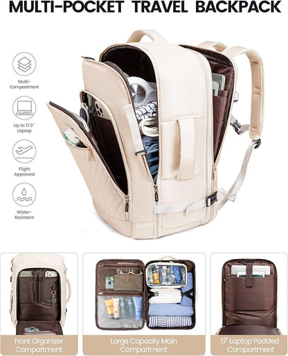 LOVEVOOK Travel Backpack for Women,Carry On Backpack Flight Approved with Toiletry Bag,Expandable Large Laptop Backpack Women Waterproof Backpack Fit 17.3 Inch with USB Charging Port Shoes Compartment