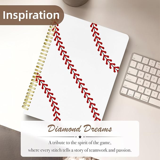 Cute Spiral Notebook journal B5 Aesthetic Pretty Design for Women Girls Kawaii with Pocket, 10 x 7.2 inch, Lined, Baseball