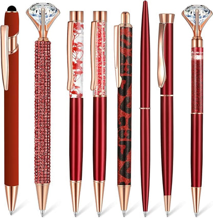 Supervitae 8 Pcs Ballpoint Pen for Women Fancy Gifts for Journaling Liquid Sand Glitter Black Ink Pens Bridal Shower Gifts for Wedding Women Office Desk School Stationery Supplies(Red)