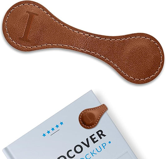 Personalized Leather Magnetic Bookmarks (1 Pack) Vintage Custom Engraved Initial ID Identification Book Marker Clip Gift for Book Lover Avid Readers (Letter I, Light Brown)