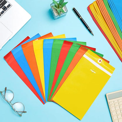 Geyee 300 Pcs 6 x 9 Inch Clasp Envelopes Manilla Envelopes Gummed Mailing Envelopes 28lb Kraft Clasp Closure for Storing or Mailing Colored Envelopes for Home Office Business(Rainbow Color)