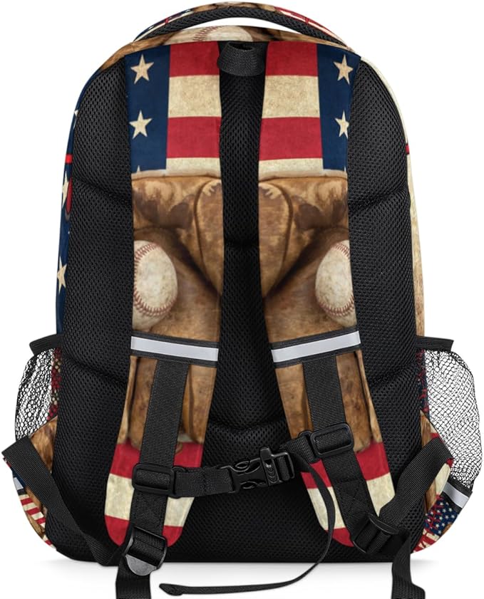 Vintage Baseball American Flag Pattern Backpack School Bookbag Laptop Purse Casual Daypack for Teen Girls Women Boys Men College Travel