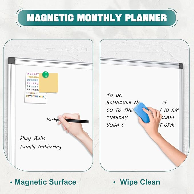 Double-Sided Magnetic White Board, 20"x30" Dry Erase Whiteboard for Wall with Aluminum Frame Presentation Board for School, Office and Home