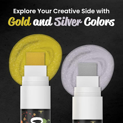 Metallic Chalk Markers (2 Pack) Liquid Chalk Pens for Blackboards, Chalkboard, Bistro Menu, Window Markers for Cars - Wet Wipe Erasable - 15mm Jumbo Nib