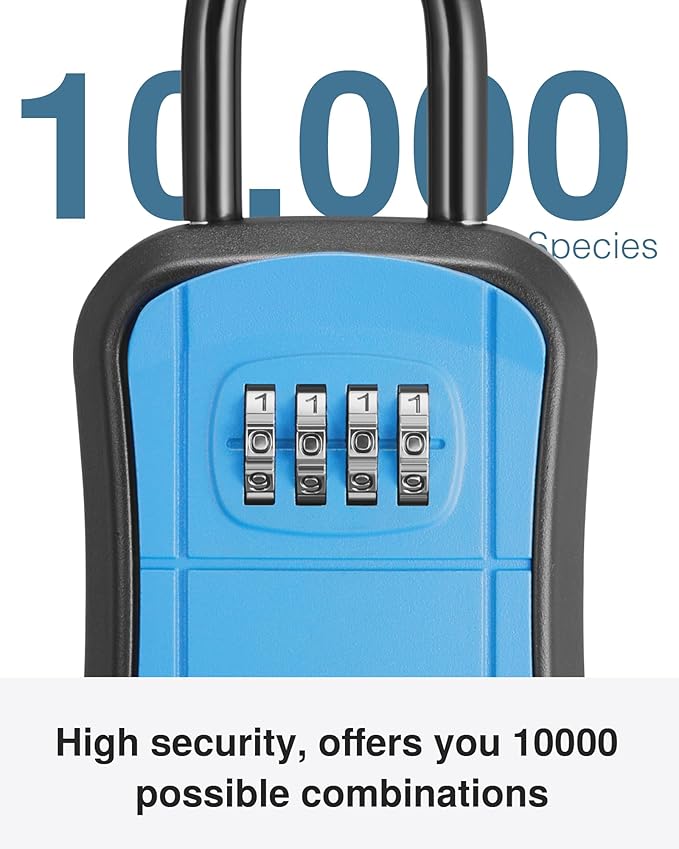 Puroma Key Lock Box, Portable Combination Lockbox Wall-Mounted Key Storage Box for House Keys, Resettable Code Safe Security Lock Box for Home, Office, Apartment Spare Key Storage (1 Pack, Blue)