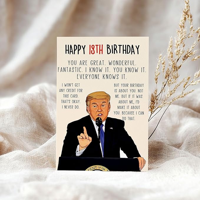 Funny Trump 18th Birthday Card for Boys Girls, Unique 18 Year Old Birthday Gifts for Him Her, Humorous Donald 18th Birthday Decorations for Son Daughter, Happy 18th Bday Gifts Cards