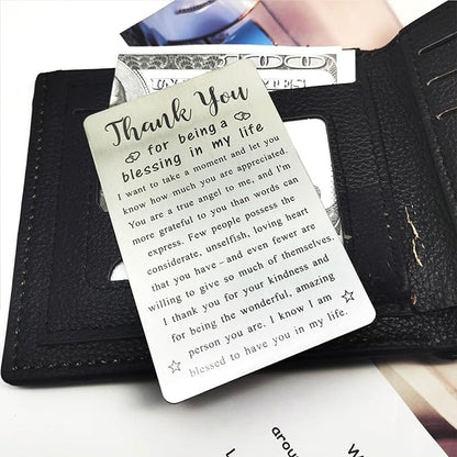Metal Engraved Card - Thank You Gifts for Women Men - Appreciation Gifts for Friends - Thank You for Being A Blessing In My Life