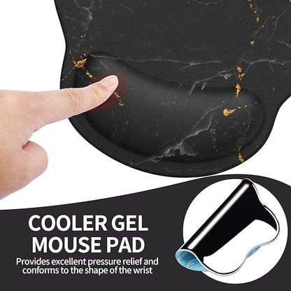 eulps Mouse Pad with Wrist Rest, Comfortable Computer Mousepad with Gel Wrist Support Smooth Surface and Non-Slip PU Base for Pain Relief, Laptop, Office & Home (Black Marble)