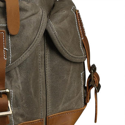 Backpack for Men Heavy Duty Waxed Canvas Vintage Women Trim Casual 15.6" laptop Travel Backpack-Olive green