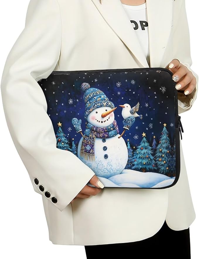 Cute Snowman Computer Sleeve for Women 15 inch Laptop Sleeve Christmas Lap Top Case with Multiple Uses Tablet Bag Teen Girls Laptop Carrying Case Briefcase