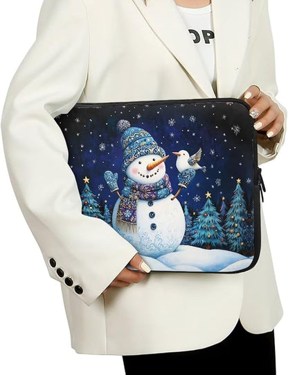 Cute Snowman Computer Sleeve for Women 12 inch Laptop Sleeve Christmas Lap Top Case with Multiple Uses Tablet Bag Teen Girls Laptop Carrying Case Briefcase