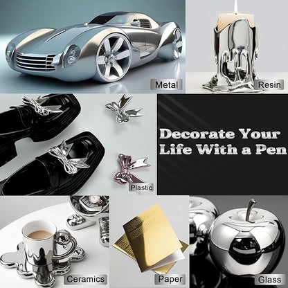 LET'S RESIN 6Pcs Mirror Chrome Markers,3 Sizes Shiny Chrome Paint Pen with Large Barrel, Quick Dry Oil-based Silver & Gold Markers for Metal, Resin, Model Painting, Marking or DIY Art（1-5mm