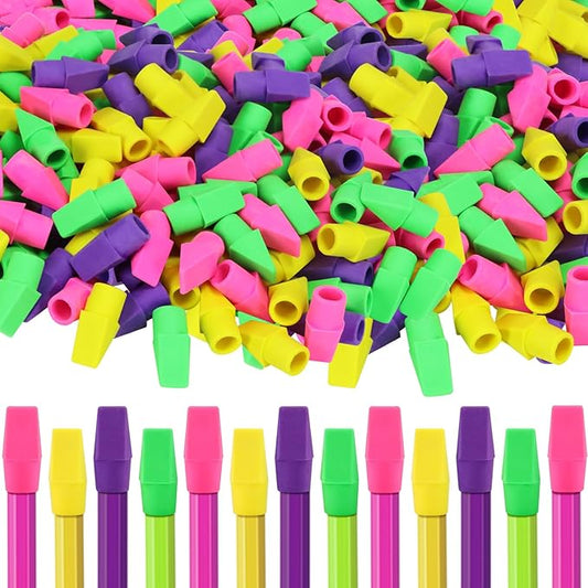 PRALB 400PCS Pencil Top Eraser Bulk Caps for Pencils,Chisel Shape Erasers Toppers Assorted Colors for Party Favors Games Prizes, Pencil Top Erasers Cap for Home School Classroom Office,Color 3