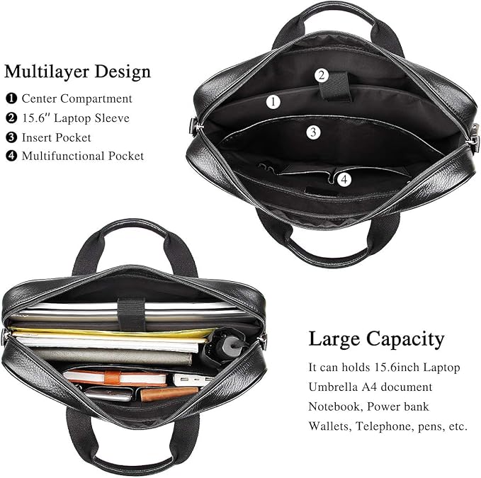 Augus Leather Laptop Briefcase for Men,Waterproof Travel Messenger Duffle Bags 15.6 Inch Laptop Bag
