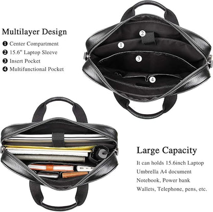 Augus Leather Laptop Briefcase for Men,Waterproof Travel Messenger Duffle Bags 15.6 Inch Laptop Bag