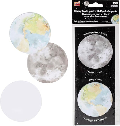 Desk Tech Planet Sticky Notes, 2.75" x 2.75", 2 Pads, 100 Sheets/Pad - Earth Moon Self-Stick Note Pads Self Adhesive Memo for Office, School, Daily Life