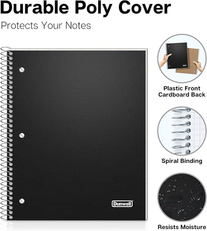 Dunwell College Ruled 1 Subject Notebook, 80 Sheets, Spiral Notebook with 8.5 x 11 Paper, Protective Plastic Cover, Divider with Pockets, Perforated Pages, 3-Hole Punched