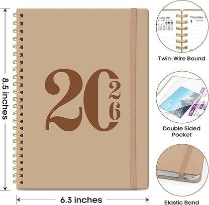 2026 Planner, Weekly and Monthly Calender Planner, Jan 2026 to Dec 2026, Hardcover 2026 Calendar Planner Book with Tabs & Inner Pocket, Office Home School Supplies for Women & Men - A5 (6.3" x 8.5"), Oat Brown