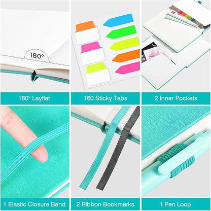 Lined Journal Notebook, 3 Pack A5 College Ruled Notebooks for Work, Hardcover Notebook Each with 2 Pockets & Pen, Leather Journal for Women, Men, 160 Pages, 100GSM Thick Paper ( Blue 5.7" x 8.3" )