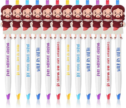 12 Pcs Christian Jesus Pens Bible Verse Pens for Kids Cute Jesus Ballpoint Pens with Inspirational Quotes Sunday Religious Pens for Classroom Prizes Church Christmas Easter Gift