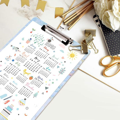 Clipboard, Decorative Marble Clipboard, Designed Clipboard, WAVEYU Cute Hardboard Office Clipboard with Low Profile Clip for Students Classroom School and Office Use, Blue (12.5"x9")