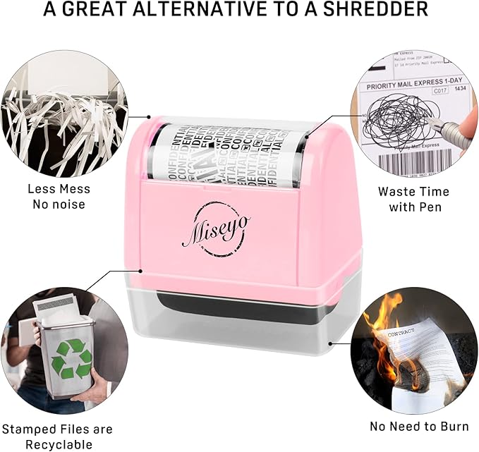 Miseyo Wide Roller Stamp Identity Theft Stamp 1.5 Inch Perfect for Privacy Protection,Anti-Theft Security Confidential Easy for Guard Personal Information Blockout - Pink