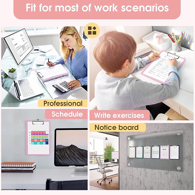 Plastic Clipboards 6 Pack, A4 Red Clip Board 8.5x11 for Classroom, Students, Kid, Woman, Size 9" x 12.5" with Low Profile Clip, Office & School Supply