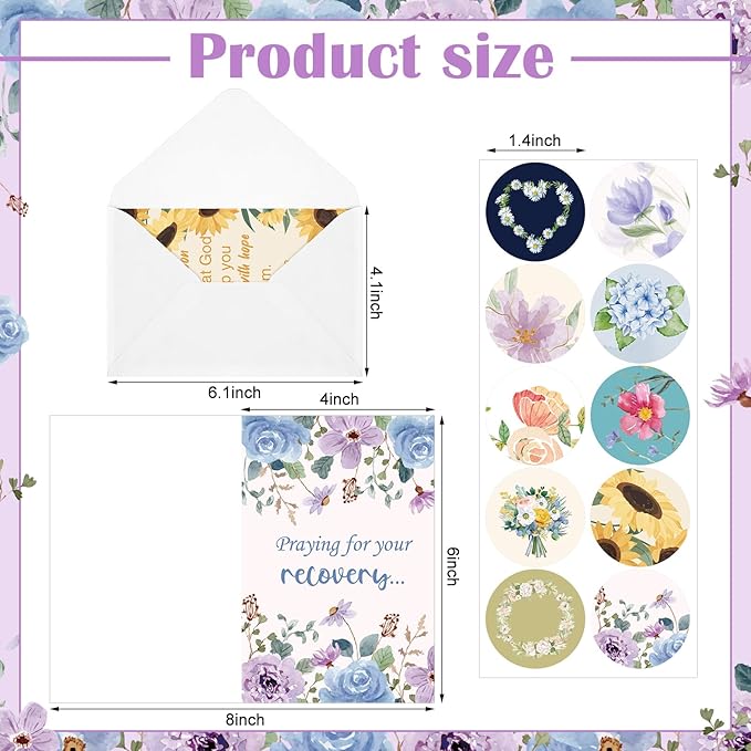 50 Pack Religious Get Well Cards with Scripture Assorted Bible Verse 4 x 6 Inch Affirmation Inspirational Christian Watercolor Floral Photography Wishing You Well Greeting Cards with Envelopes