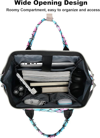 Mermaid Laptop Backpack College School Backpack Bookbags Nurse Backpacks Travel Bags Casual Daypacks for Women Girls Fits 15.6 Inch Notebook