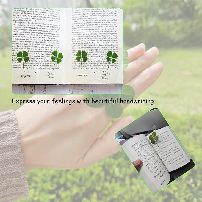 Genuine Real Four Leaf Clover Card Bookmark, Five Leaf Clover Card, Good Luck Gift Card, Invitation Card in Envelope, Good Luck Charm Deco (5 Leaf Clover)