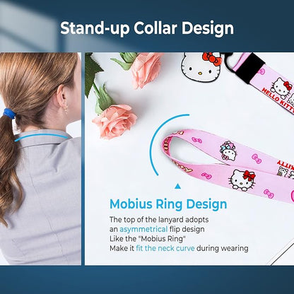 Cute Kawaii Anime Lanyard for Women - Pink ID Badge Holder Keychain