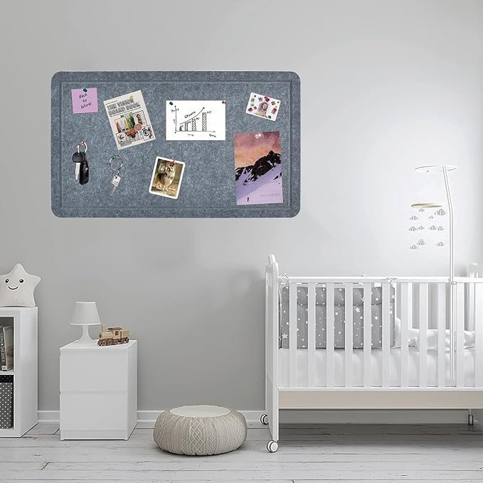 Vuzvuv Dark Grey 28"x16" Large Cork Board with 50 Push Pins & Sticky Notes, Self-Adhesive Bulletin Board No Damage for Wall, Felt Pin Board for Paste Notes, Photos, Schedules Offices Home