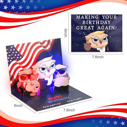 Birthday Card, 3D Pop Up Happy Birthday card, Funny Greeting Cards with Light and Music for Men, Dad, Husband, Women,Wife,Mom (Presidential Real Voice Birthday Blessings & Surprise)