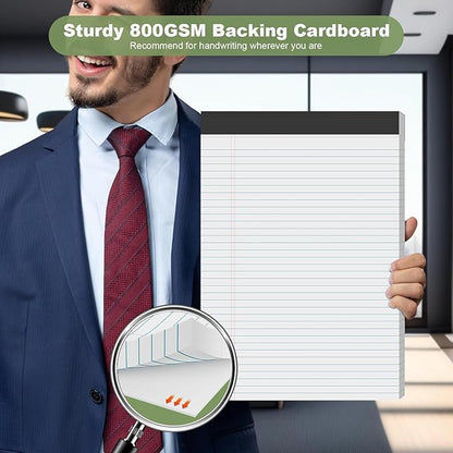 Legal Pads 8.5 x 11.75 Inch Notepad, 12 Pack White Legal Pads 8.5 x 11.75 College Ruled Notepads, Micro Perforated Desk Notepad with Study Backboard, White Notepads for School College Office Business