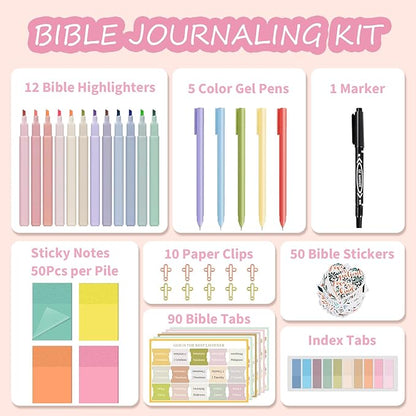 40 Pcs Bible Study Supplies,Bible Journaling Kit for Women, Morandi Bible Study Kit with Pastel Bible Highlighters and Tabs,Bible Pens,Sticky Notes,Bible Annotation Kit