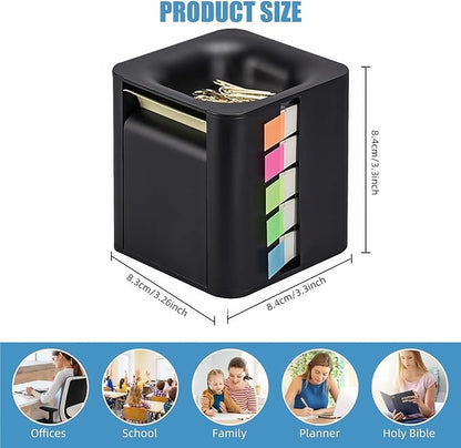 5-in-1 Sticky Note Holder for Desk - Pop Up Sticky Note Dispenser with Pop Up Post Its, Sticky Note Holder & Storage, Magnetic Absorber Case for On-The-Go Organization (Black)