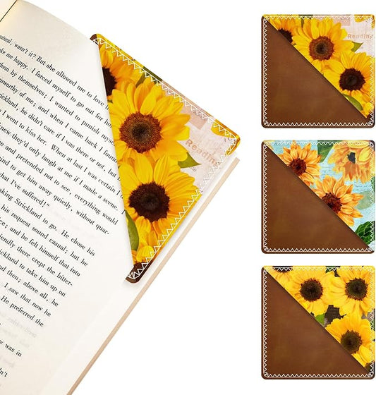 3 Pieces Leather Bookmarks, Personalized & Cute Book Accessories for Reading Lovers, Page Markers for Women Men Girls Boys Student Teacher Kids Retirement Birthday Gifts (Sunflower Envelope)