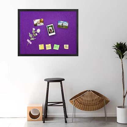 Large Bulletin Board Cork Boards Vision Board with Felt, 23"x17" Display Pin Board for Walls, Desk, Jewelry, Notes, Collection, Photos, Office, Black Framed and Purple Felt Board, 1pc
