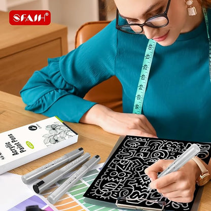 SFAIH Silve Paint Markers Paint Pens - 4 Pack 2-3MM Medium Tip Metallic Acrylic Markers for Rock Painting, Wood, Metal, Fabric, Plastic, Canvas, Glass, Ceramic, Diy Crafts, Drawing, Tire