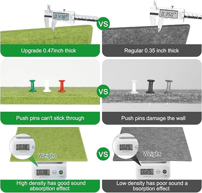 Large Cork Board for Office Wall Decor,48"x36"-12 Pack Felt Wall Tiles with 35 Push Pins, Thicker 0.47in, Felt Bulletin Board Pin Board Cork Boards for Walls - Matcha Green