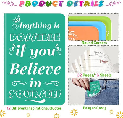 24 Pcs Mini Inspirational Notebooks Bulk with 24 Pcs Colorful Pens, Small Pocket Journal Notepads Set, Motivational Bulk Gifts for Women Men Teacher Student Kids, Fun School Office Supplies,3.5"x5.5"